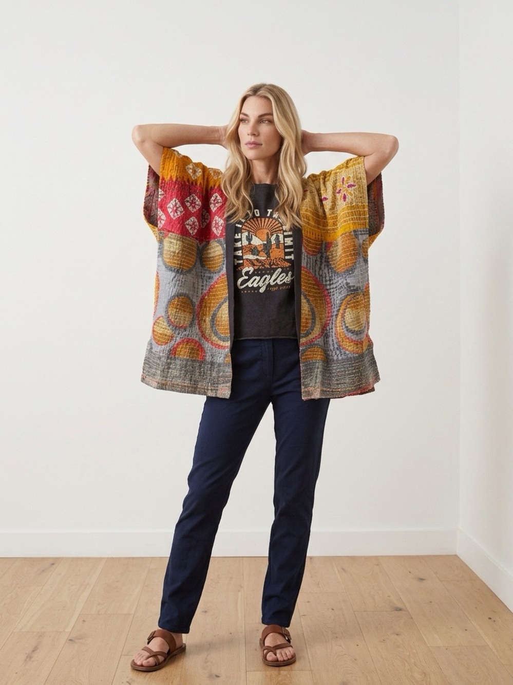 Handcrafted Upcycled Eagles Kantha Tunic NWT One Size